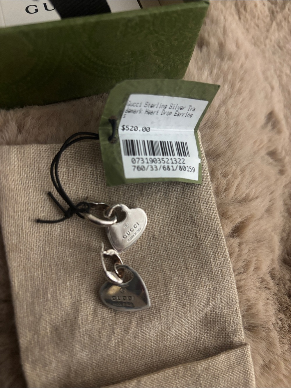 Brand new with tags Gucci Sterling Silver heart drop hoop earrings - Picture 2 of 5